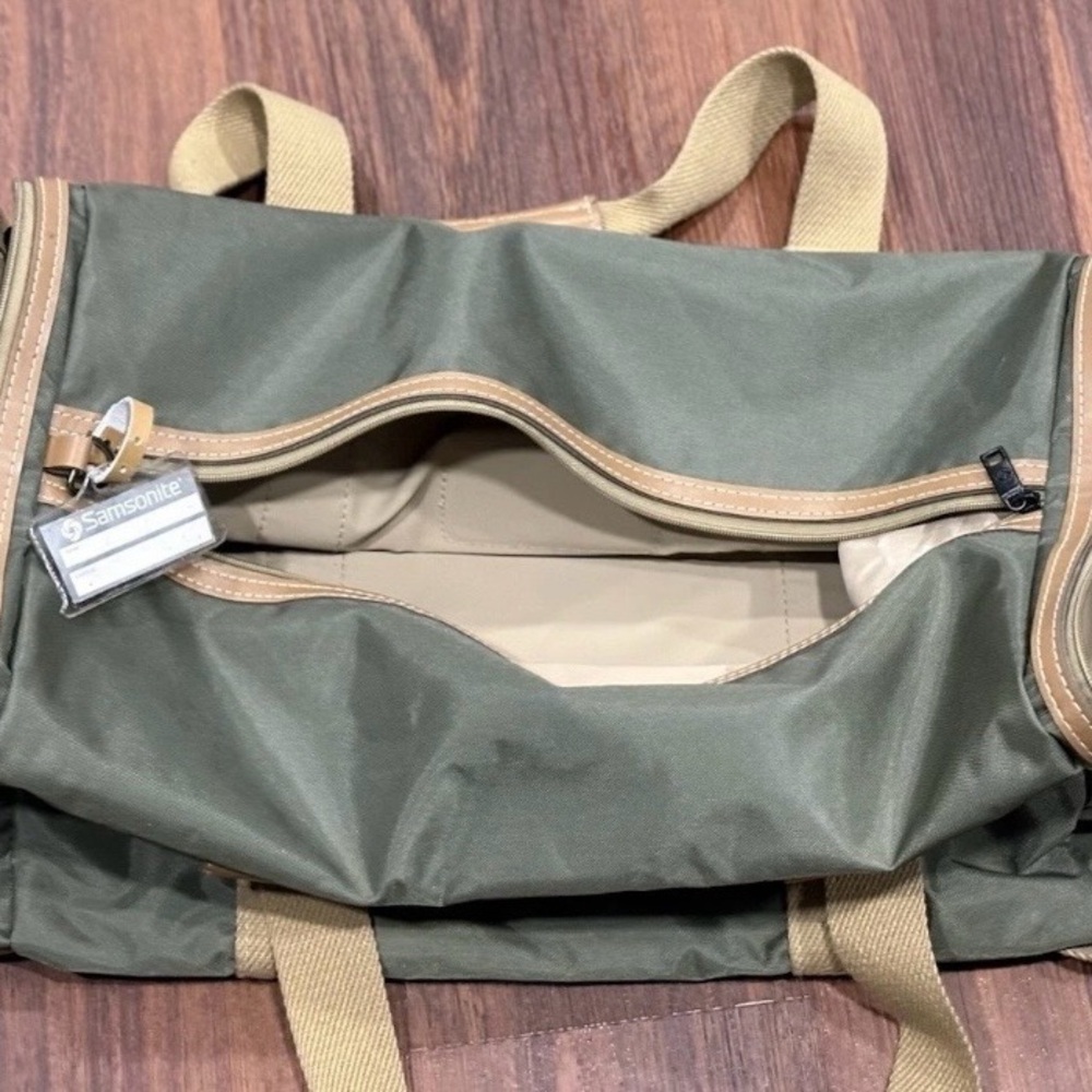 Samsonite‎ Green Tan Canvas Duffle Bag Heavy Duty Gym Travel Luggage - Picture 15 of 16